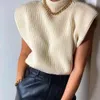 Autumn Vest Shrug Sweater Black Turtleneck Ribbed Knit Pullover Jumper With Shoulder Pad Tank Tops For Women Fashion Fall 210415