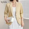 Women's Suits & Blazers Stylishe Women Blazer Jacket Half Sleeve Slim Plaid Office Ladies Casual Coat Female Autumn Basic Pocket Outwear