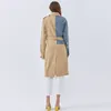 Patchwork Denim pour femme coupe-vent veste à manches longues col à revers taille haute avec ceinture minceur manteau de femme 210524