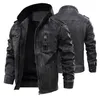 Business Velvet Mens Leather Jackor Motorcykel Stand Collar Zipper Fickor Male US Size PU Coats Biker Faux Läder Ytterkläder 211009