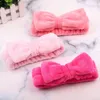 2021 Mulheres Coral Fleece Bow Faixa de Cabelo Cor Sólida Lavagem Rosto Makeup Macio Headbands Moda Meninas Turbante Cabeça Envoltórios Cabelo Acessórios