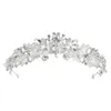 Handgjorda kristallbröllop hårtillbehör strass tiara brud pannband kronor huvudstycke klara pärlor för kvällsfest2464