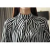 Blouses femme mode décontracté noir blanc rayé en mousseline de soie Blouse à manches longues col montant femmes chemises Blusa Feminina C44 210426