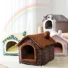 Kat Bed Slaap Huis Warme Grot Hond Kennel Verwijderbare Kussen Pad Soft Indoor Ingesloten Tent Huts Sofa voor Pet Cats Kittens Puppy 210713