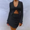 Women Summer Two Piece Dress Fashion Trend Sexy Slim Halter Belly Buttom 2pcs Dresses Designer Male Long Sleeve Casual Split Tops Hip Skirt Suits