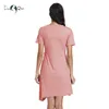 여성 짧은 소매 출산 드레스 버튼 튜닉 비대칭 임신 드레스 캐주얼 간략한 엄마 출산 의류 셔츠 드레스 Q0713