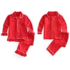 Dzieci aksamitne przyciski do biesiwa w dół rodzeństwo mecz chłopcy i dziewczyny piżamy zestaw czerwone luksusowe Boże Narodzenie PJS 210915