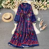 Fitaylor vårhöst kvinnor mode outwear bohemian semester långärmad stående krage elegant klänning träff färg sexig 210623