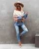 Fitshinling Off Shoulder Women's Oversize Sweater Patchwork Bohemian Pullover Knitted Jumper Holiday Slim Sweater Clothes 211011
