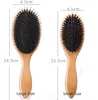 Ensemble de brosses à cheveux 100 % poils de sanglier, masseur de tête, poils naturels doux pour cheveux fins et fins. Restaure la brillance et la texture. Peigne en hêtre