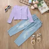 kids Clothing Sets girls outfits children knitting Cardigan Tops+Hole denim pants 2pcs/set Spring Autumn fashion Boutique baby Clothes