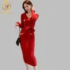 Winter Dress Women Knitted Sweater Sexy V-Neck Christmas Vestidos Long Sleeve Casual Lady Free Belt 210520