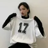 Yedinas Långärmad Fake Two-Piece T Shirt Patchwork Harajuku T-shirt Koreansk Casual Turtleneck Kvinnor Topp Tees Tshirt Oversized 210527