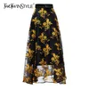 Vintage print blommig mini kjol för kvinnor hög midja träff färg joker kjolar kvinnliga mode kläder 210521