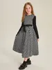 Girls Houndstooth Pattern Belted Dress SHE