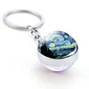 Van Gogh pintura a óleo keychain estrelado noite arte picutre bola de vidro chaveiro van gogh jóias para homens para mulheres dropshipping g1019