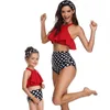 Baby Ruffles Swimwear Mommy Daughter Halt Holiday Costume Outfit Polka Dots Tankini Bathing Suit Family Matching Clothes 210529