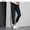 Koreaanse mode zomer enkel lengte heren pak broek casual mannelijke slanke fit rimpel klassieke zwarte broek mannelijke bodems 210412