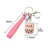 Keychains Silicone Pearl Milk Tea Cute Keychain Luxury Kawaii For Ladies Girls Bag Car Charm Accessories Gift Key Rings