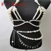 Rjpe10 asymmetrische imitatie neck bra body unieke strass nummers buik kettingen top parels kostuum sieraden