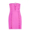 Sexy Strapless Hollow Out Pink Bandage Dress Designer Fashion Elegant Evening Party Vestido 210527