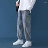 Erkek Pantolon Kore Ekose Kot Moda Retro Rahat Geniş Bacak Erkekler Streetwear Gevşek Hip-Hop İpli Denim Pantolon Mens M-5XL1