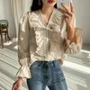 Höst Vintage Vit Blus Kvinnor 2022 Pullover Ruffles Lace Elegant Womens Flare Sleeve Bomullskjorta Blusas 11271 Kvinnors Blusar Skjortor