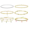 Link, Corrente 6 pc Bohemian Crystal Bracelets Set Mulheres Handmade tornozelo Pulseira Verão Strass Butterfly D9