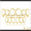 Grillz Body Jewelryhip Hop Grillz Set For Unisex Top Bottom Mouth Sier Sier Color Teeths Grills Tooth Caps borttagbara tandmode smycken D