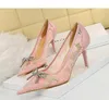 Женская обувь Осень Свадебная невеста Съемник каблуки Сексуальная апелляция 8 см Super High Crystal Bowknot Партийные насосы