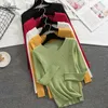 Moda Swetry V-Neck Koreański Dzianina Jumper Downing Slim Sweter Zimowe Kobiety Długie Rękaw Solid 12320 210427