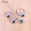 Risenj Russische stijl appelgroene steen met witte zirkoon zilveren kleur sieraden set voor vrouwen oorbel ring ketting set H1022