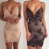 Women Gold Black Sequins Summer Dress Sexy V neck Backless Women Sundress Luxury Party Club Wear Mini Dresses Vestidos New 210419