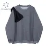 Sweatshirt Frauen Grau Gespleißt Großen Bogen Übergroßen Pullover Tops Damen Streetwear Frühling Mode Casual Sweatware Hoodie 210417