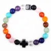 Benutzerdefiniertes katholisches Steinseil-Kreuz-Armband in verschiedenen Farben, 7 Chakra-Edelstein-Frauenarmband für Angstzustände