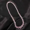 Ruby halsband, stora diamanter halsband kedjor, hip hop runda rosa zircon rad halsband kvinnors mode tröja kedja