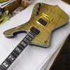 Custom Shop Gold Cracked Spiegel Iceman Paul Stanley Elektrische Gitaar Abalone Body Binding Pearl Inlay, Golden Hardware