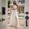 Uma linha de tule vestidos de noite simples vestido de noiva renda apliques querida cintas aberto volta lado fenda vestidos de noiva custom7421156