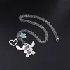 Pendant Necklaces Harong Anime Stitch Necklace Ohana Means Family Cartoon Blue Crystal Heart Jewellery Gifts For Boys Girls160G