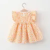 Bebé Dress Vestimento Verão Floral Bow Princesa Roupas Redondo Pescoço Voos Manga Bonito Crianças 210515