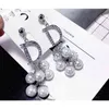 Luxe Merk Lange Parel Drop Dangle Oorbellen Voor Vrouwen Crystal Letter D Earring Vrouwelijke Bruiloft Mode-sieraden Oorbellen Brincos