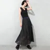 [EAM] High Elastic Waist Black Pleated Long Chiffon Temperament Half-body Skirt Women Fashion Spring Summer 1DD8336 21512