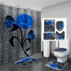 5 Colors Rose Print 3D Shower Curtain Waterproof Polyester Bathroom Curtain Anti-slip Bath Mat Set Toilet Rugs Carpet Home Decor 211116