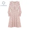 Nouvelle robe pour femmes avec châle à lacets élégant français rétro imprimé floral Mori fille robes vacances d'été plage robes dame 210417