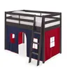 US Stock Roxy Twin Wood Junior Loft Bed Bedroom Furniture with Espresso with Blue and Red Bottom Tent a14