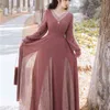 Maxi Kadınlar Elbise V Yaka Tam Kol Ayak Bileği Uzunlukta Mor Pembe Örme Dantel Kadın Vestidos Bahar Vintage Uzun 210603