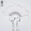 Party Decoration Bridal Shower White Ladies Folded Turkey Feather Hand Fan Whole Handmade Fans For Dance Wedding Decor Customi2235