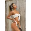 Off-schouder badmode vrouwen vrouwelijke sexy bikini witte badpak vintage badpak 2 stuks badpak Biquini Beachwear 210604