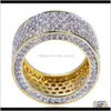 Cluster smyckenDesigner Luxury 18K Gold Cz Cubic Zirconia Iced Out Ring Band Full Diamond Hip Hop Rapper Matchande Ringar Smycken Gåvor för LOV