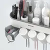 Banyo Aksesuar Seti 1SET Ters Bardaklar Duvar Montajı Diş Fırçası Tutucu Otomatik Diş Macunu Sıkıştırıcı Dispenser Banyo Aksesuarları Setleri